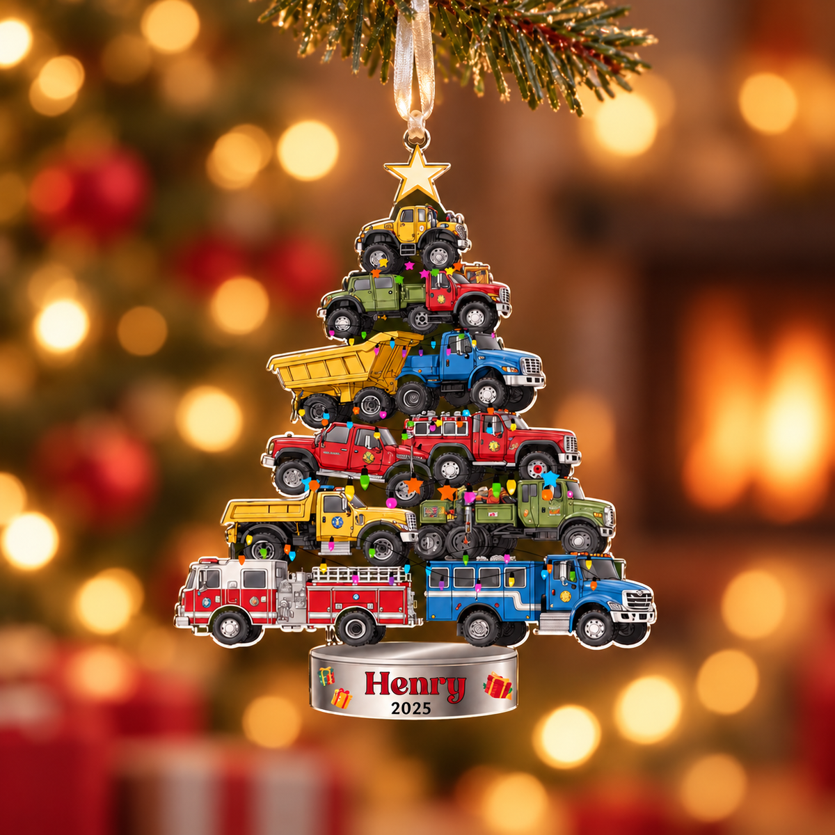 Personalized Trucks Christmas Tree Ornament, Vehicle Holiday Keepsake, Kids Ornament, Baby Boy Christmas Present, Christmas Gift For Child