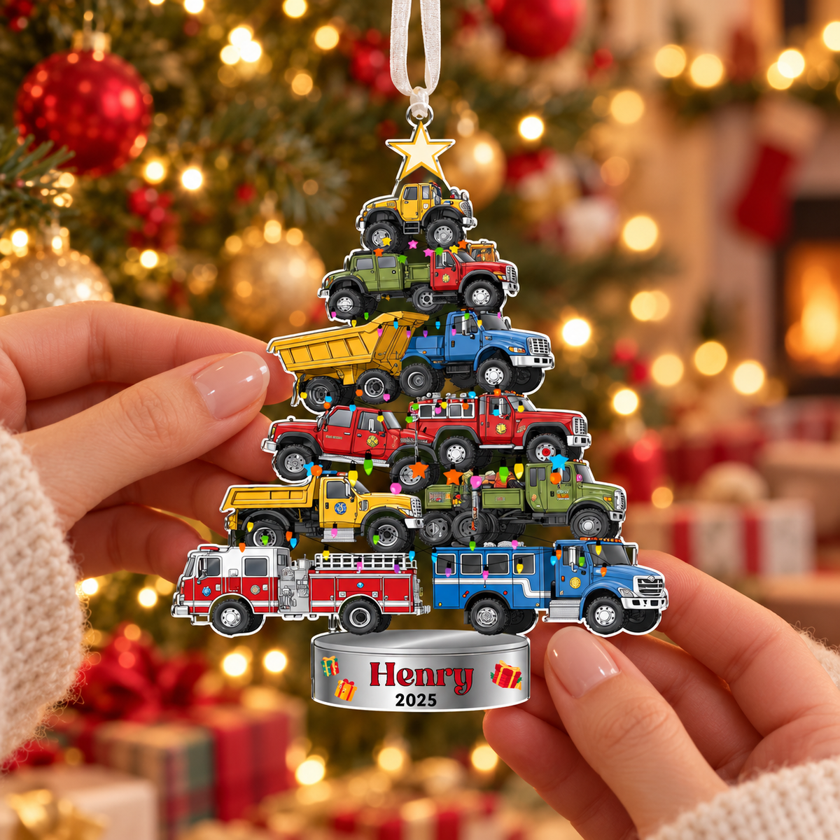 Personalized Trucks Christmas Tree Ornament, Vehicle Holiday Keepsake, Kids Ornament, Baby Boy Christmas Present, Christmas Gift For Child