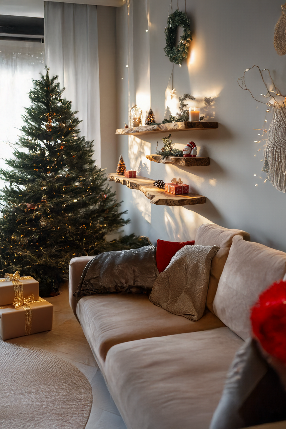 Handcrafted Live Edge Floating Shelf For Christmas Entryway Decor