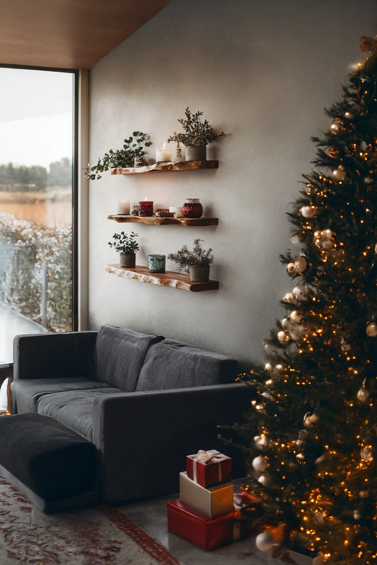 Modern Solid Wood Floating Shelf For Living Room Holiday Style