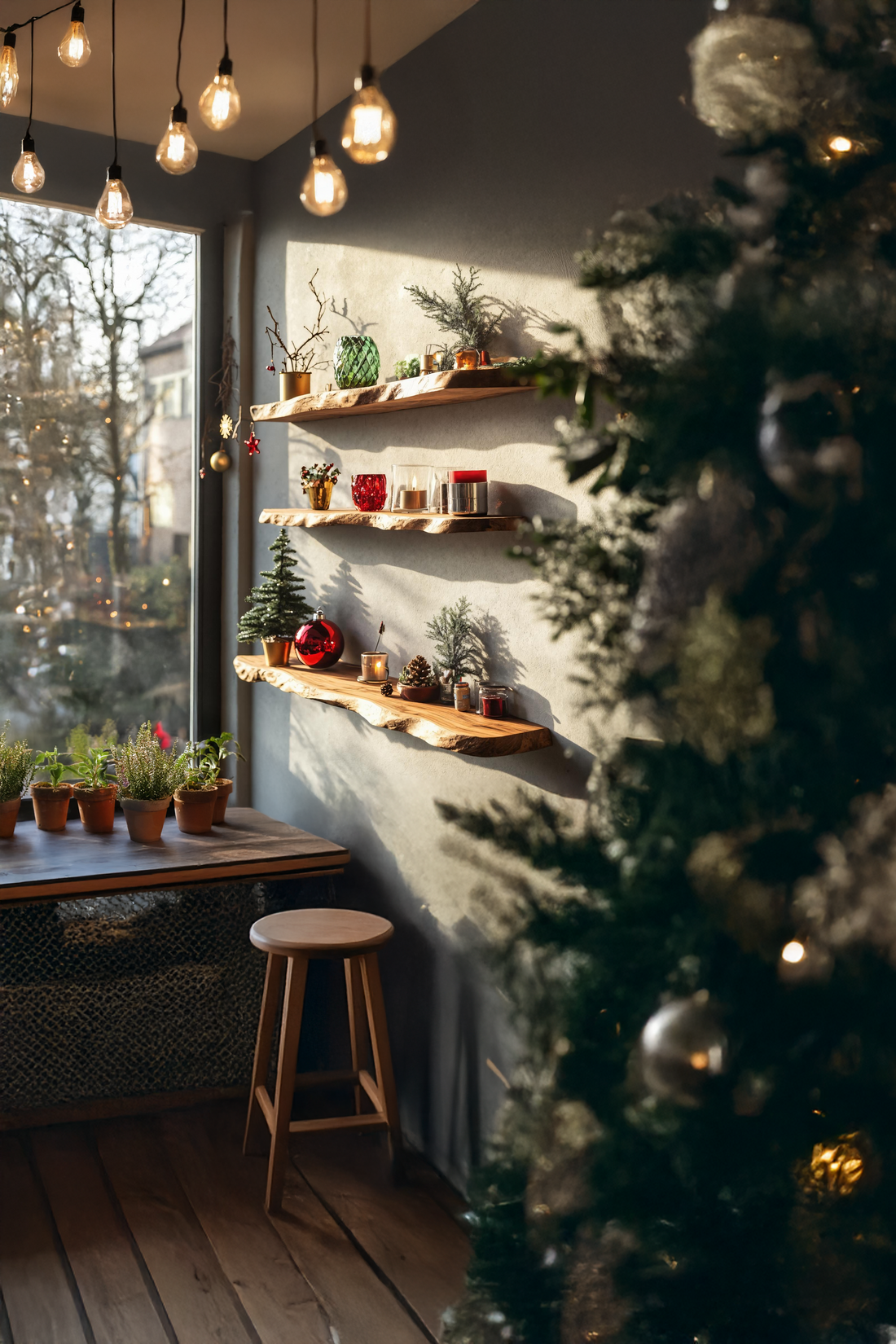 Handcrafted Wooden Floating Shelf For Cozy Holiday Entryway Decor