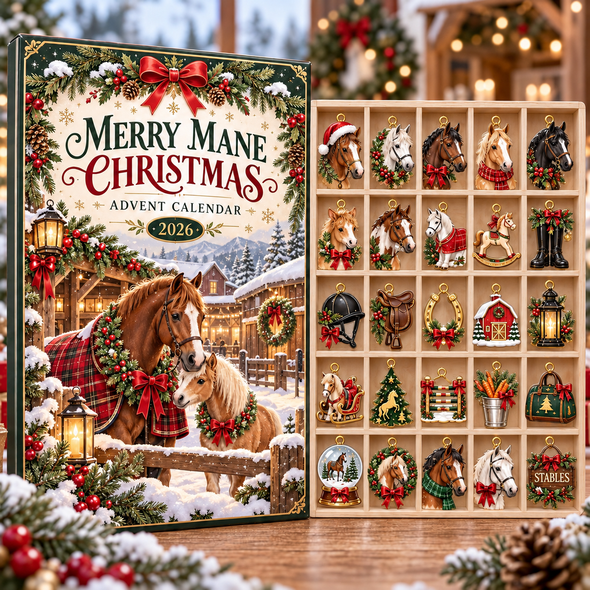 2026 Horse Advent Calendar, 24 Equestrian Ornaments, Christmas Countdown Gift for Riders and Horse Girls
