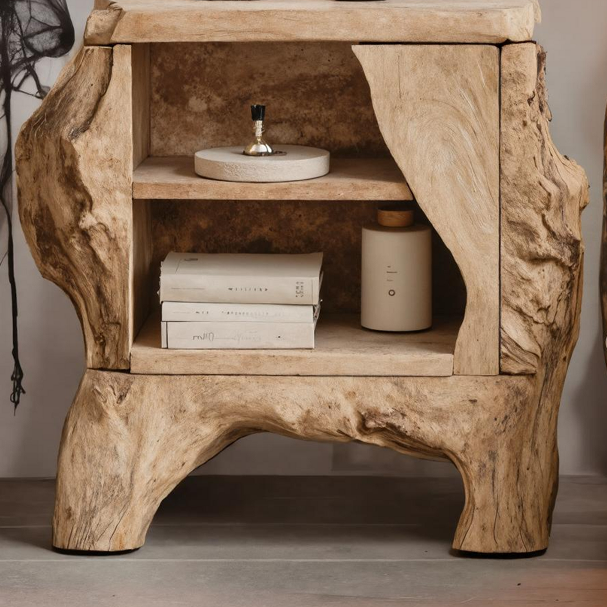 Mid Century Wooden Live Edge Nightstand For Bedroom Halloween Decor SILDTTNHN001