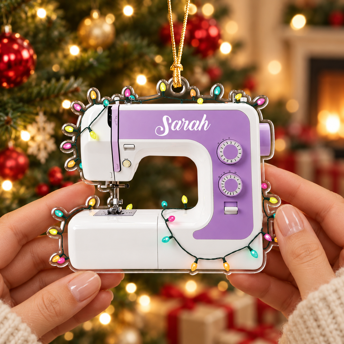 Personalized Sewing Machine Ornament with Name, Custom Seamstress Christmas Ornament, Acrylic Cutout Ornament for Sewer, Quilter Gift