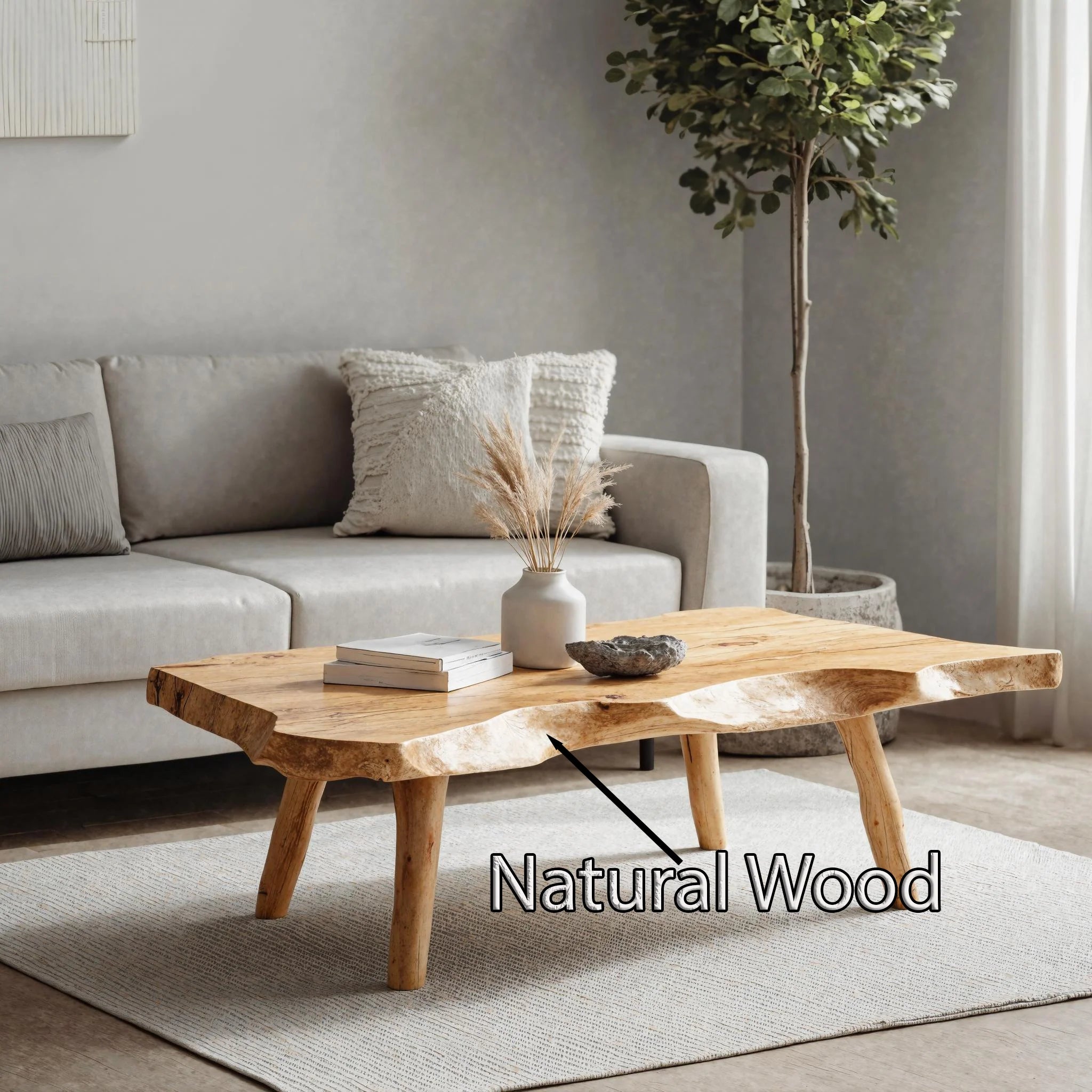 Live Edge Coffee Table, Rustic Solid Wood Table for Natural Farmhouse Living Room - WCT0031