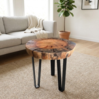 Live Edge Tree Slice End Coffee Table – Unique Rustic Wood Coffee Table With Unique Texture