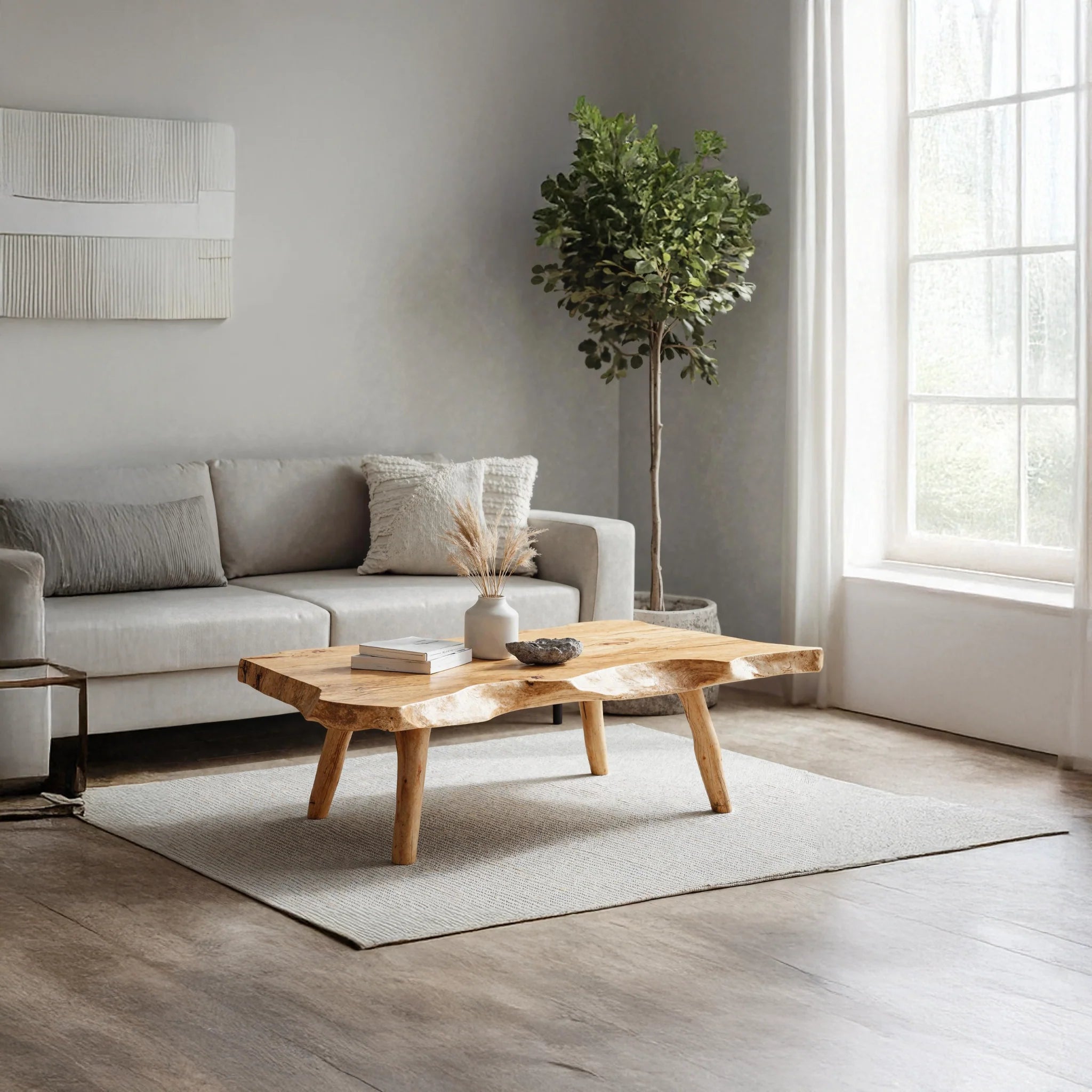 Live Edge Coffee Table, Rustic Solid Wood Table for Natural Farmhouse Living Room - WCT0031