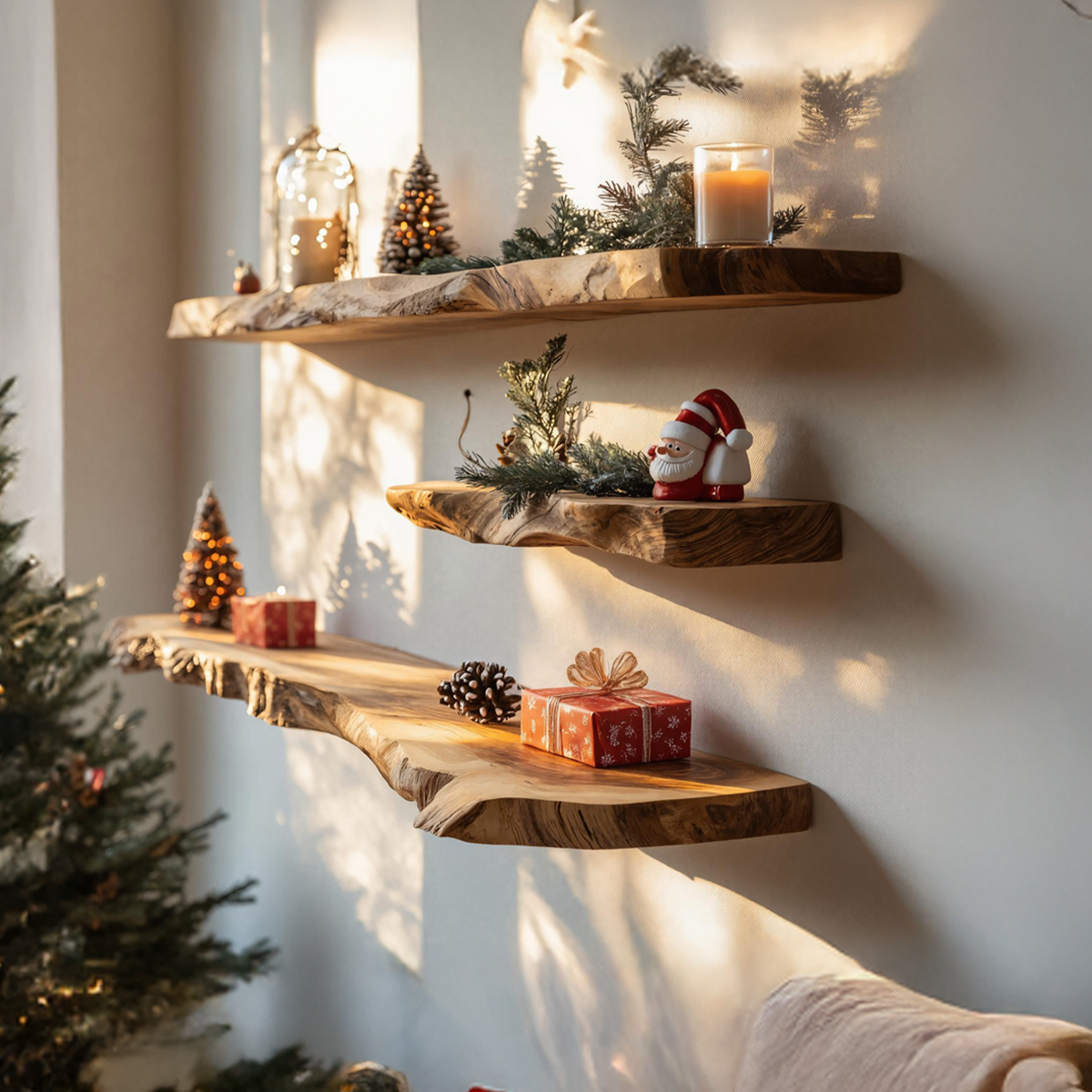 Handcrafted Live Edge Floating Shelf For Christmas Entryway Decor