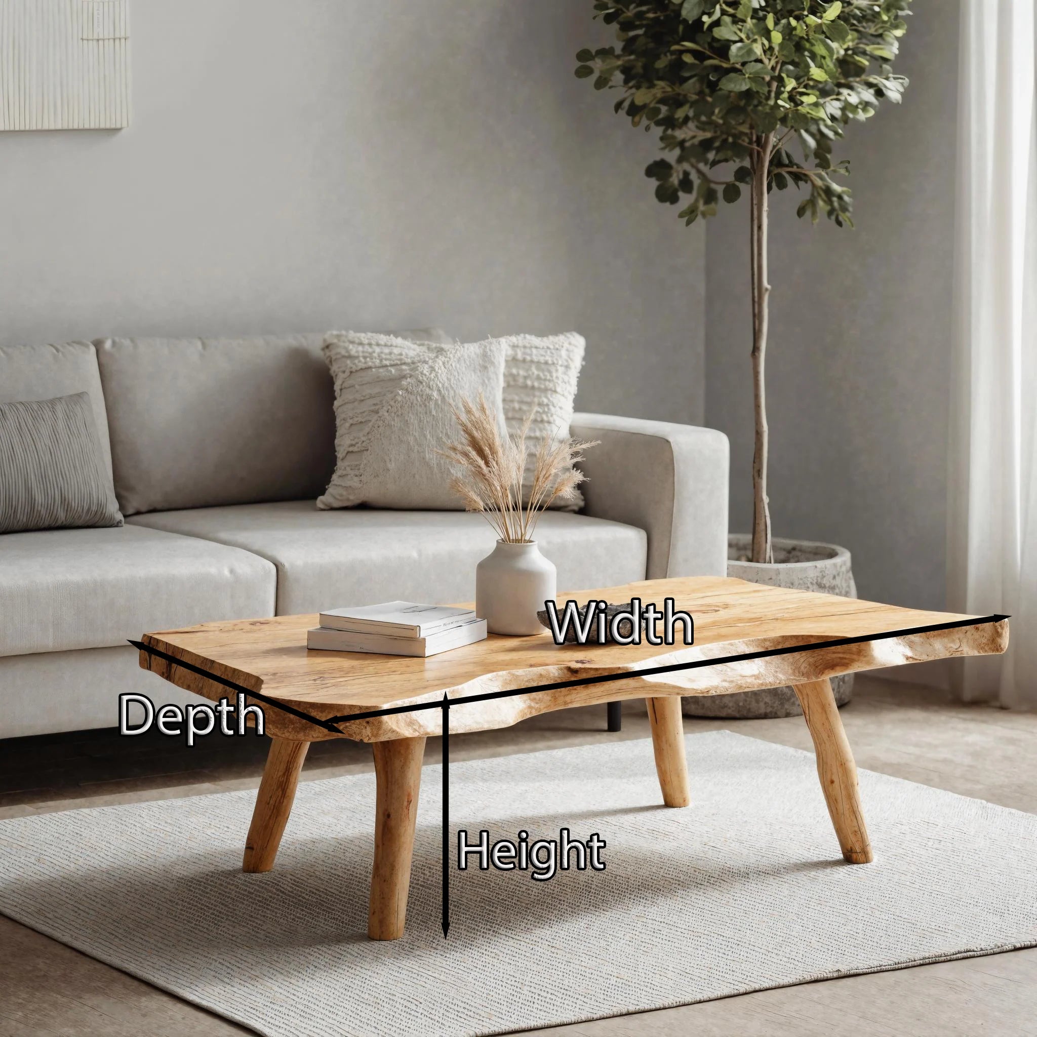 Live Edge Coffee Table, Rustic Solid Wood Table for Natural Farmhouse Living Room - WCT0031