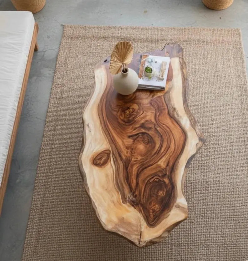 Live Edge Coffee Table, Rustic Solid Wood Table for Natural Farmhouse Living Room
