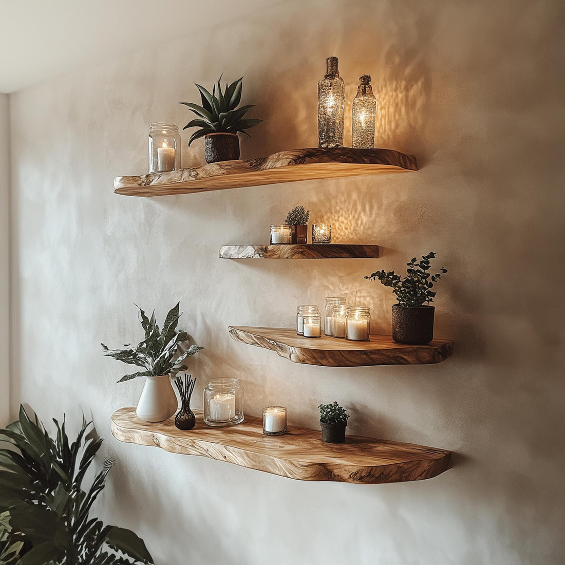 Handcrafted Live Edge Wood Floating Shelf: Corner Wall Decor
