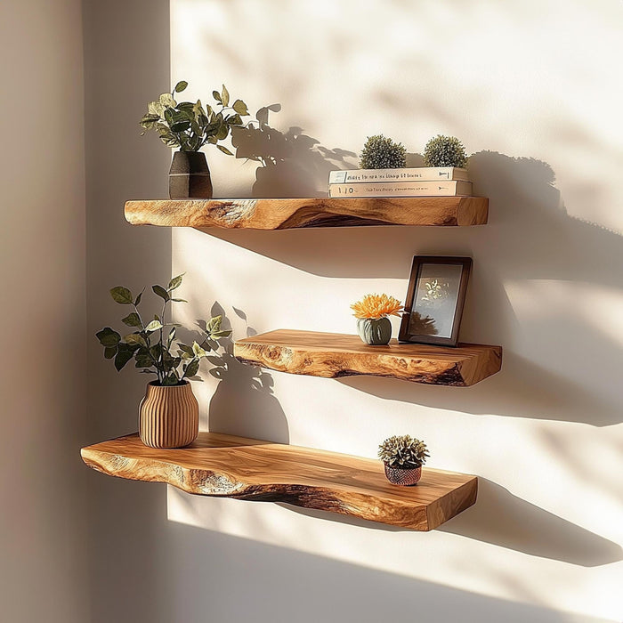 Rustic Live Edge Wood Floating Corner Shelf