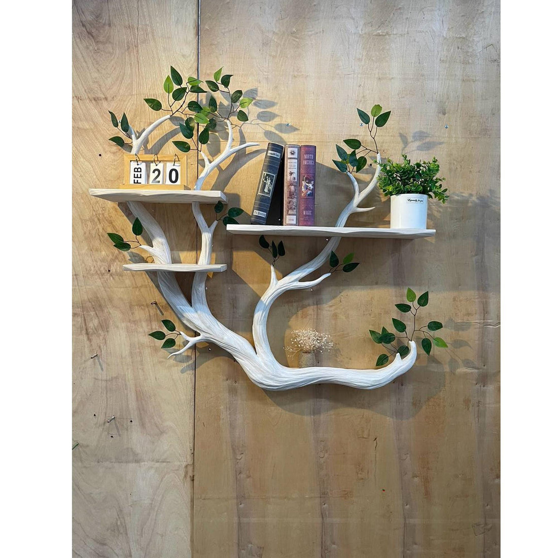 Handmade Tree Branch Bookshelf - Rustic Wall Mounted Display Shelf