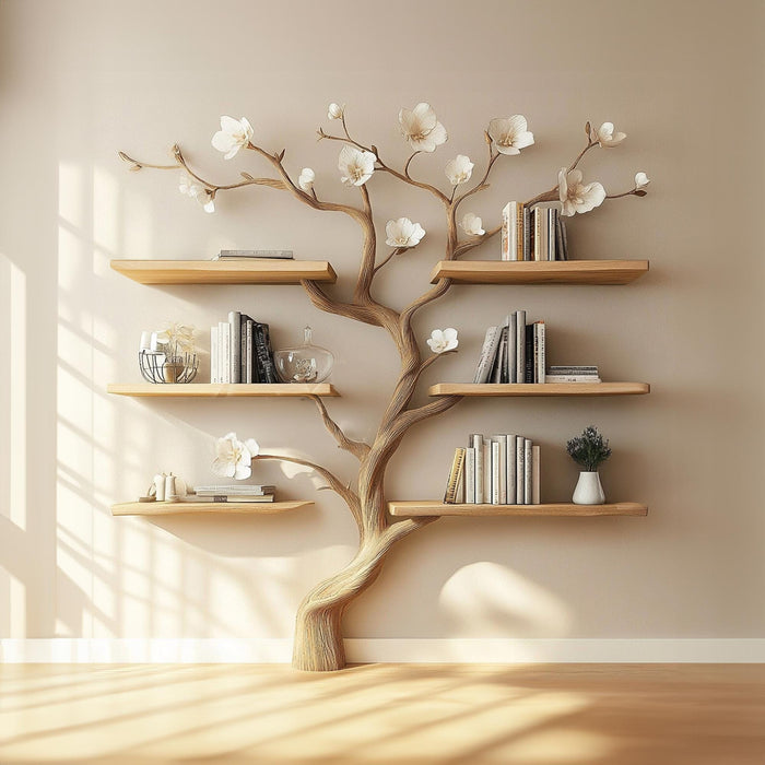Handcrafted Wooden Tree Bookshelf – Rustic Branch Design, Home Decor