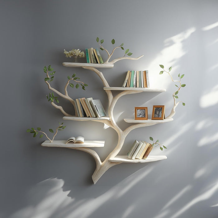 Handmade Tree Branch Bookshelf - Rustic Wall Mounted Display Shelf