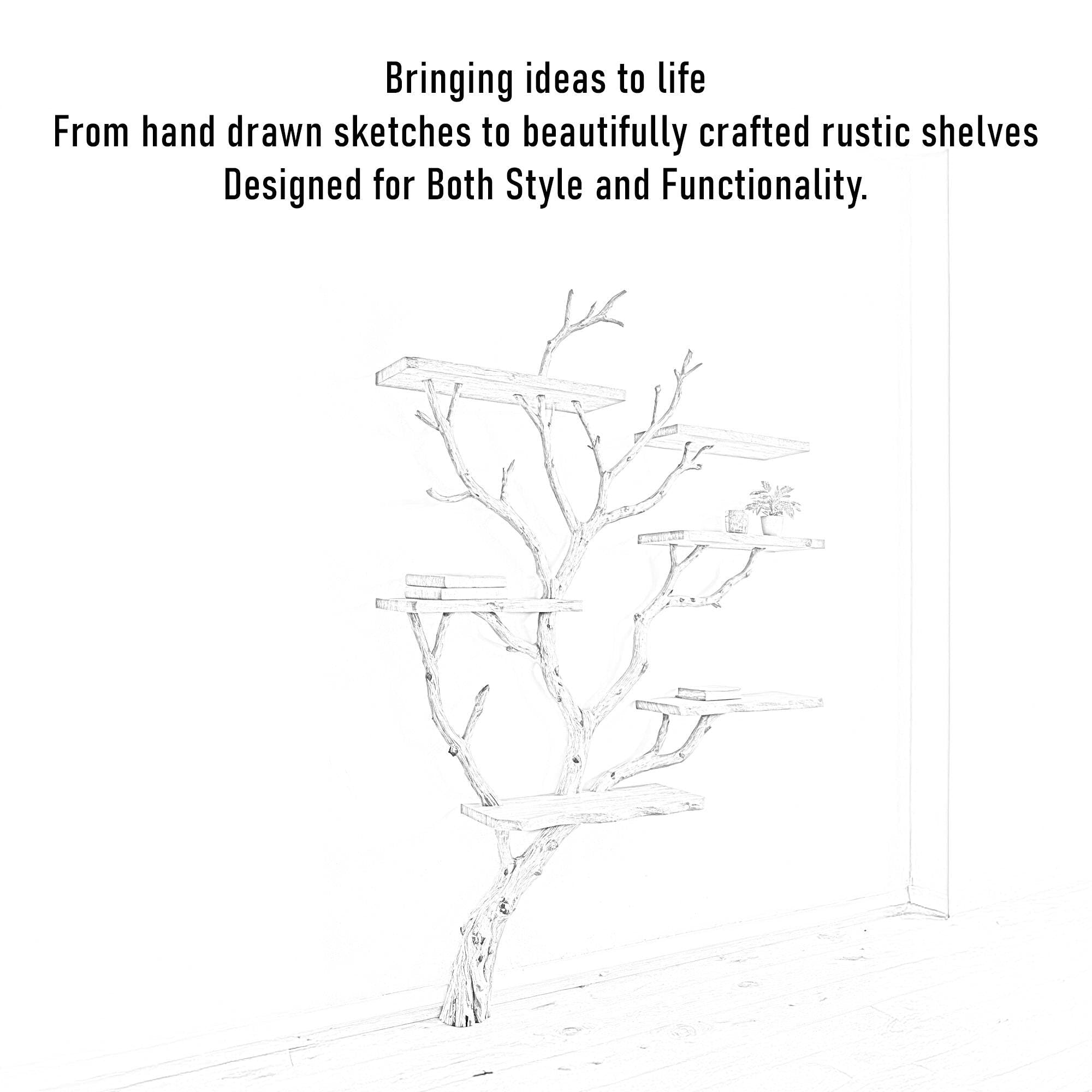Tree branch bookshelf wall mounted bookcase driftwood shelf solid wood bookshelves art decor
