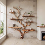 Tree branch bookshelves on wall natural wood bookcase floor bookshelf driftwood wall art unique handcrafted