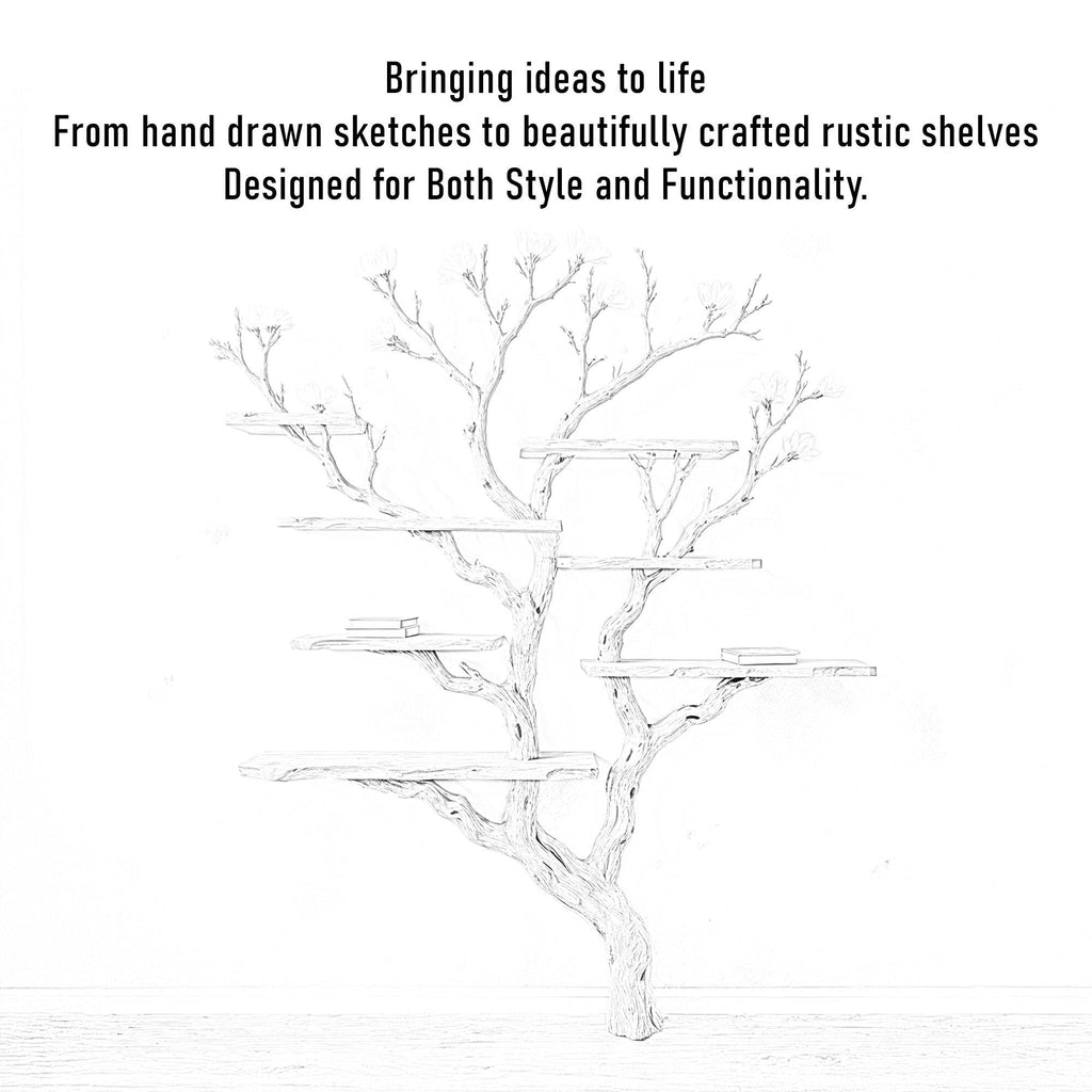 Tree bookshelf art driftwood shelf wall mounted bookcase solid wood bookshelves decor for living room