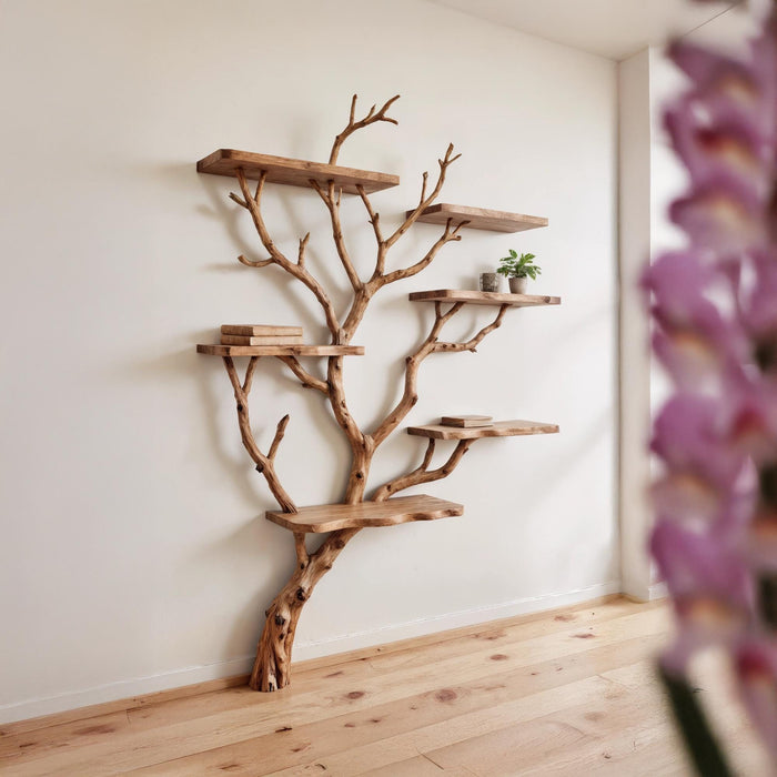 Tree branch bookshelf wall mounted bookcase driftwood shelf solid wood bookshelves art decor