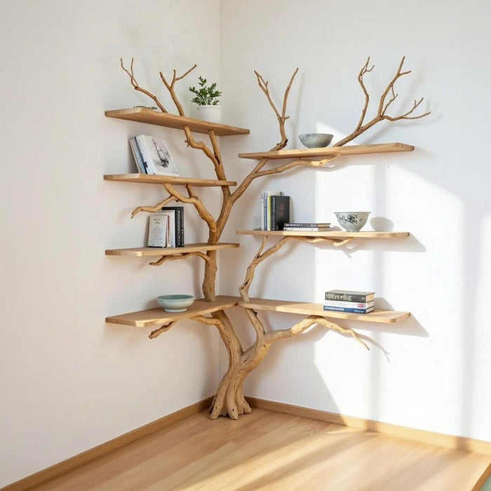Corner Driftwood Bookshelf: Floating Shelves, Wall Mount Decor