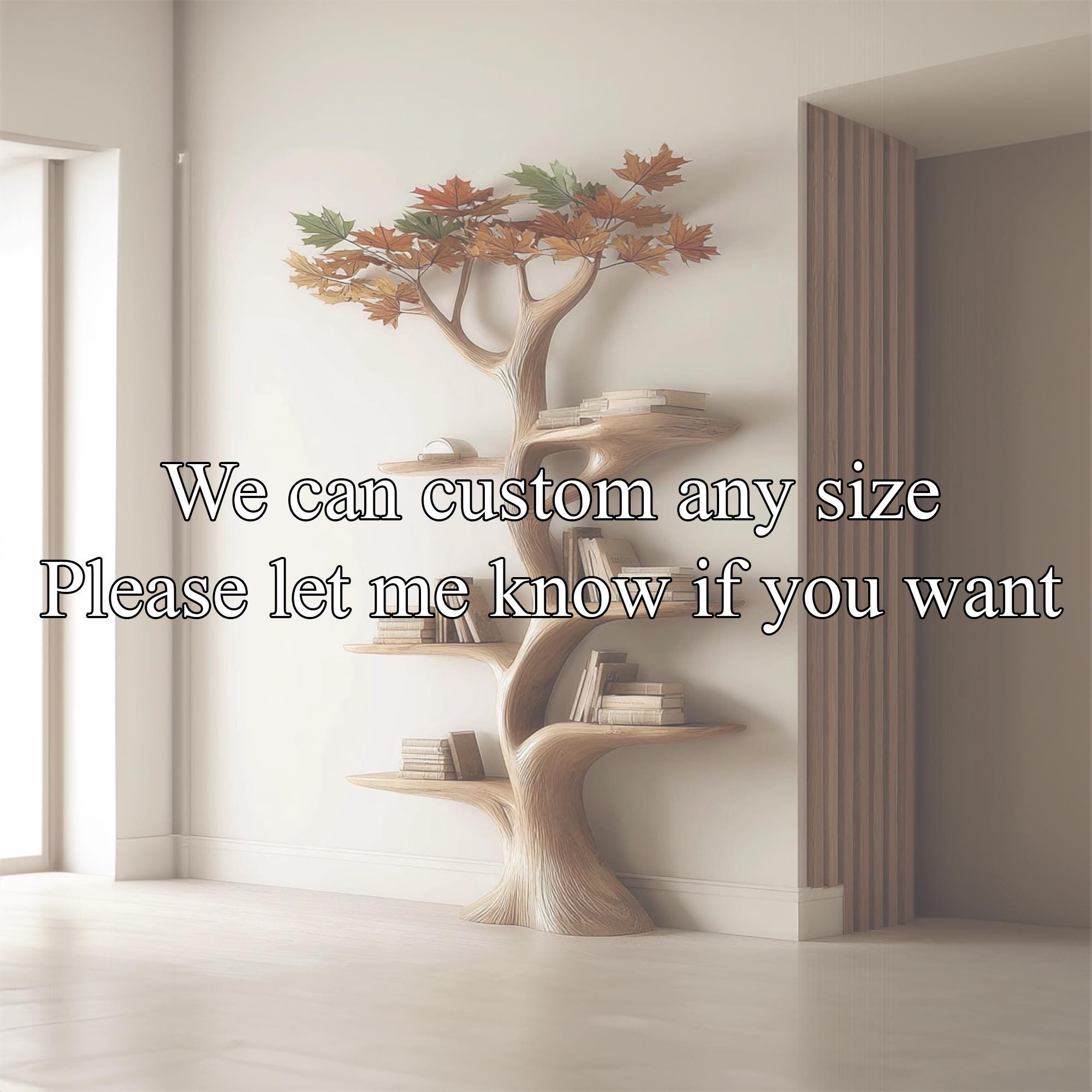 Rustic Wooden Tree Bookshelf, Natural Wood Bookcase, Home Office Decor