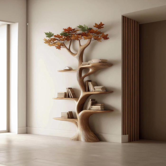 Rustic Wooden Tree Bookshelf, Natural Wood Bookcase, Home Office Decor