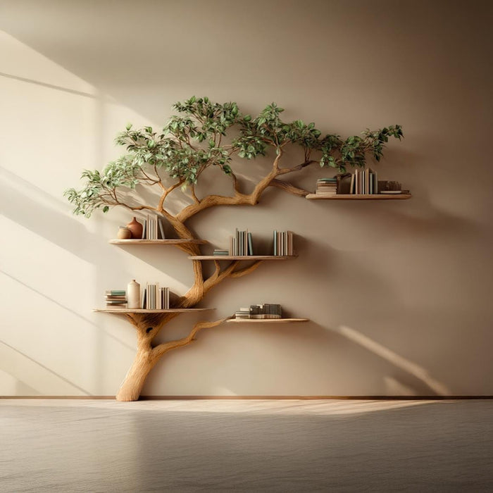 Rustic Tree Bookshelf: Solid Wood, Unique Wall-Mounted Bookcase