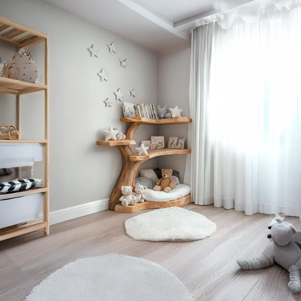 Natural Wood Tree Bookshelf: Handmade Wall Shelf, Home Decor
