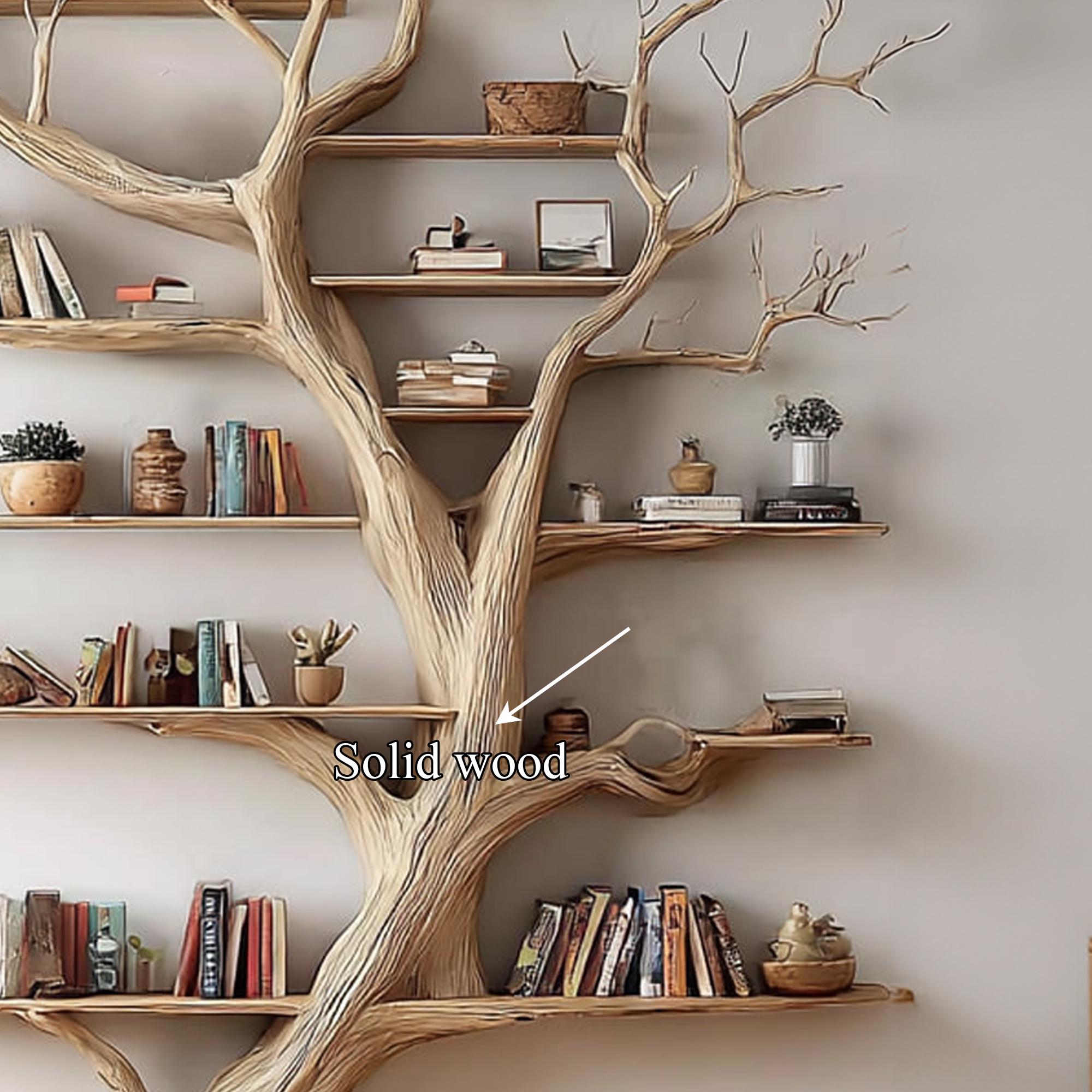 Solid Wood Tree Bookshelf: Rustic Handmade Office Decor