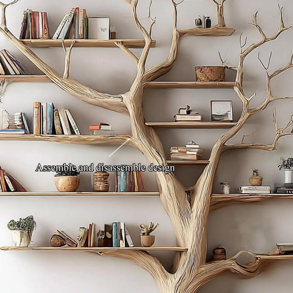 Solid Wood Tree Bookshelf: Rustic Handmade Office Decor