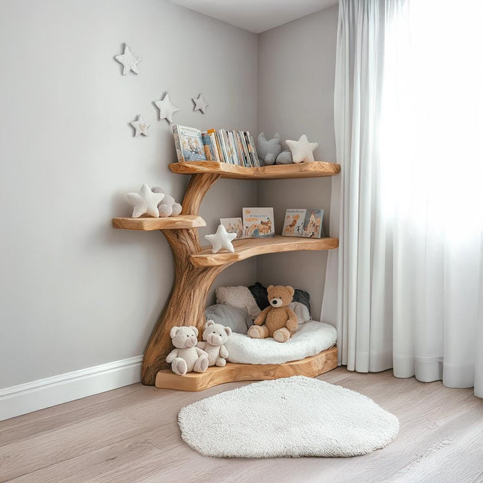 Natural Wood Tree Bookshelf: Handmade Wall Shelf, Home Decor