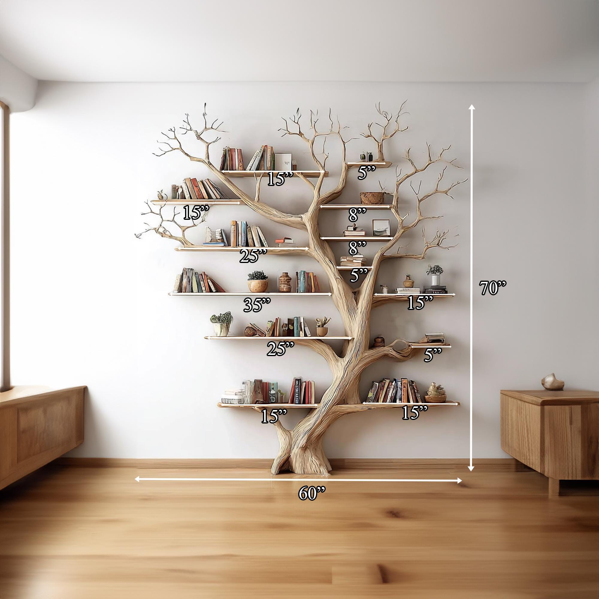 Solid Wood Tree Bookshelf: Rustic Handmade Office Decor