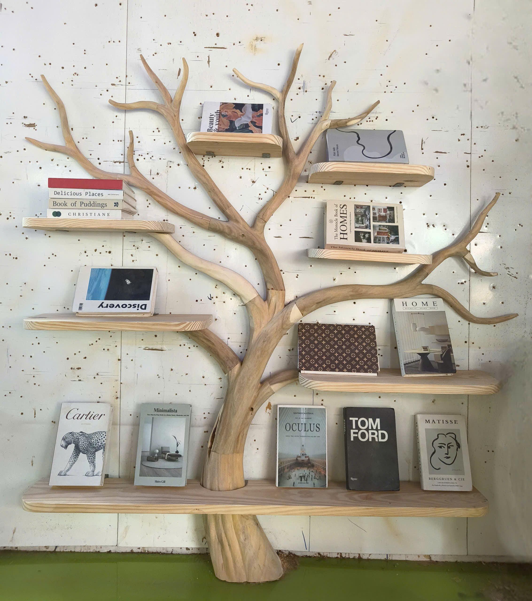 Handmade Tree Branch Bookshelf: Floating Book Holder, Living Room Decor