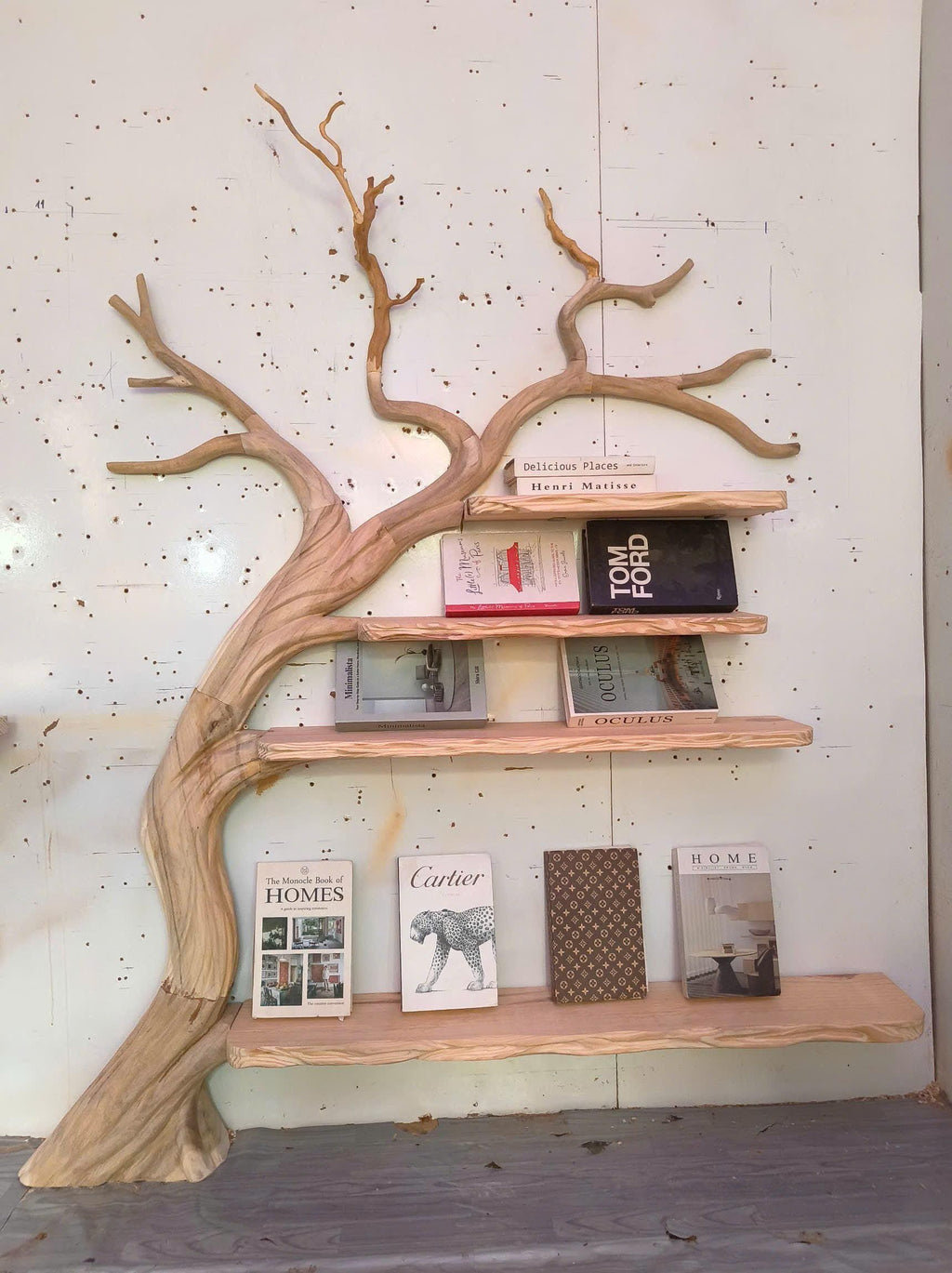 Rustics tree branch bookshelf tree bookcase solid wood bookshelf tree wall art handmade furniture decor home personalized gift