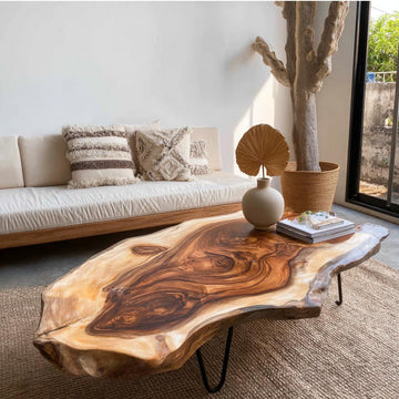Live Edge Coffee Table, Rustic Solid Wood Table for Natural Farmhouse Living Room