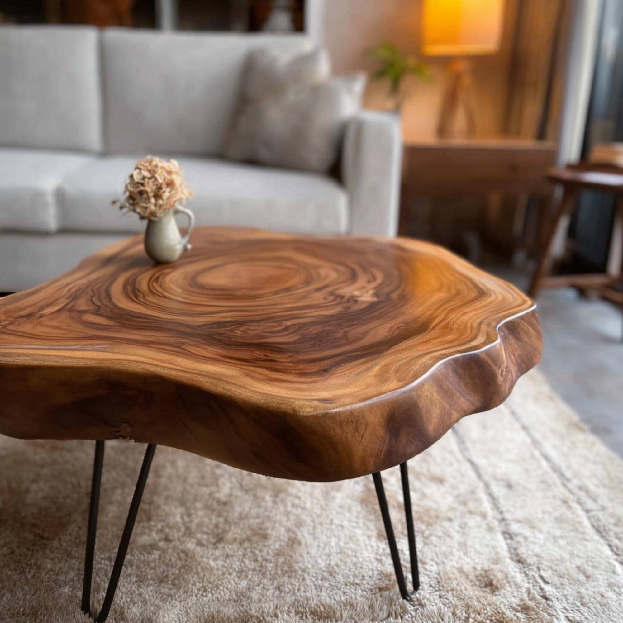 Rustic Solid Wood Coffee Table, Handmade Farmhouse Center Table for Cozy Living Room