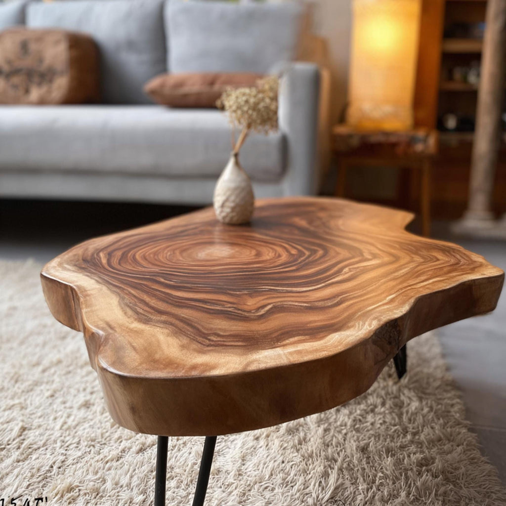 Rustic Solid Wood Coffee Table, Handmade Farmhouse Center Table for Cozy Living Room
