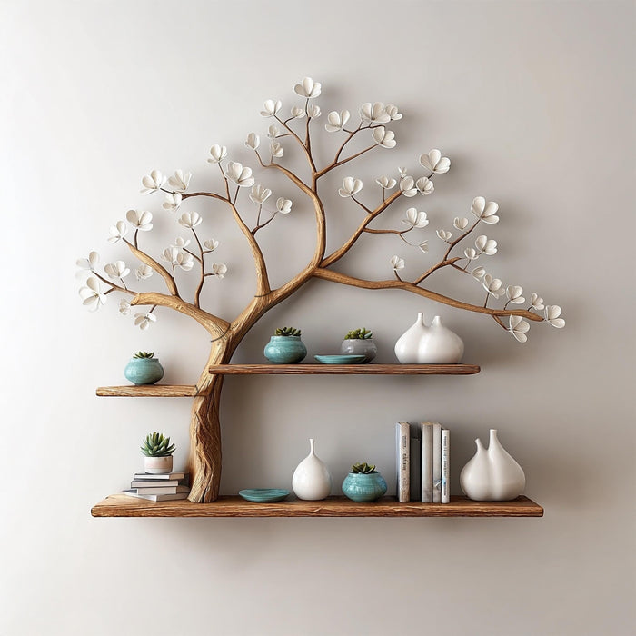 Driftwood Tree Bookshelf: Custom Floating Wood Shelf, Live Edge Decor
