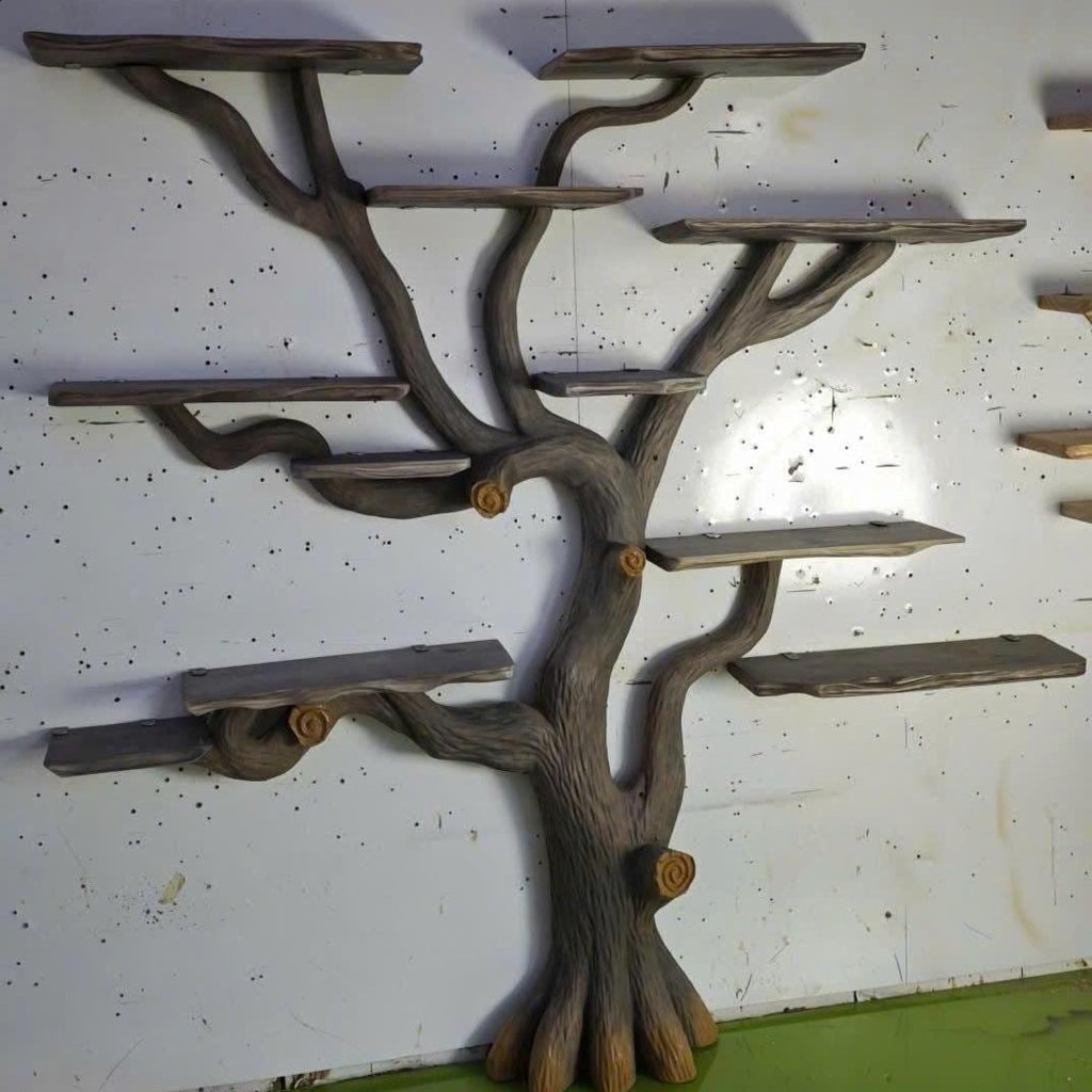 Tree Bookshelf Wood Bookcase Wall Bookshelf Handmade Furniture for Cozy Christmas Home Decor