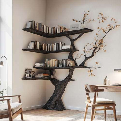 Custom Wood Bookshelf Rustic Bookcase Wall Book Shelf Unique Furniture For Living Room Decor