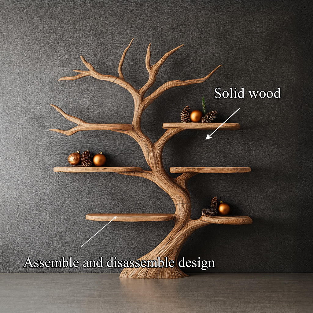 Tree Bookshelf Wood Bookcase Wall Bookshelf Handmade Furniture for Cozy Christmas Home Decor
