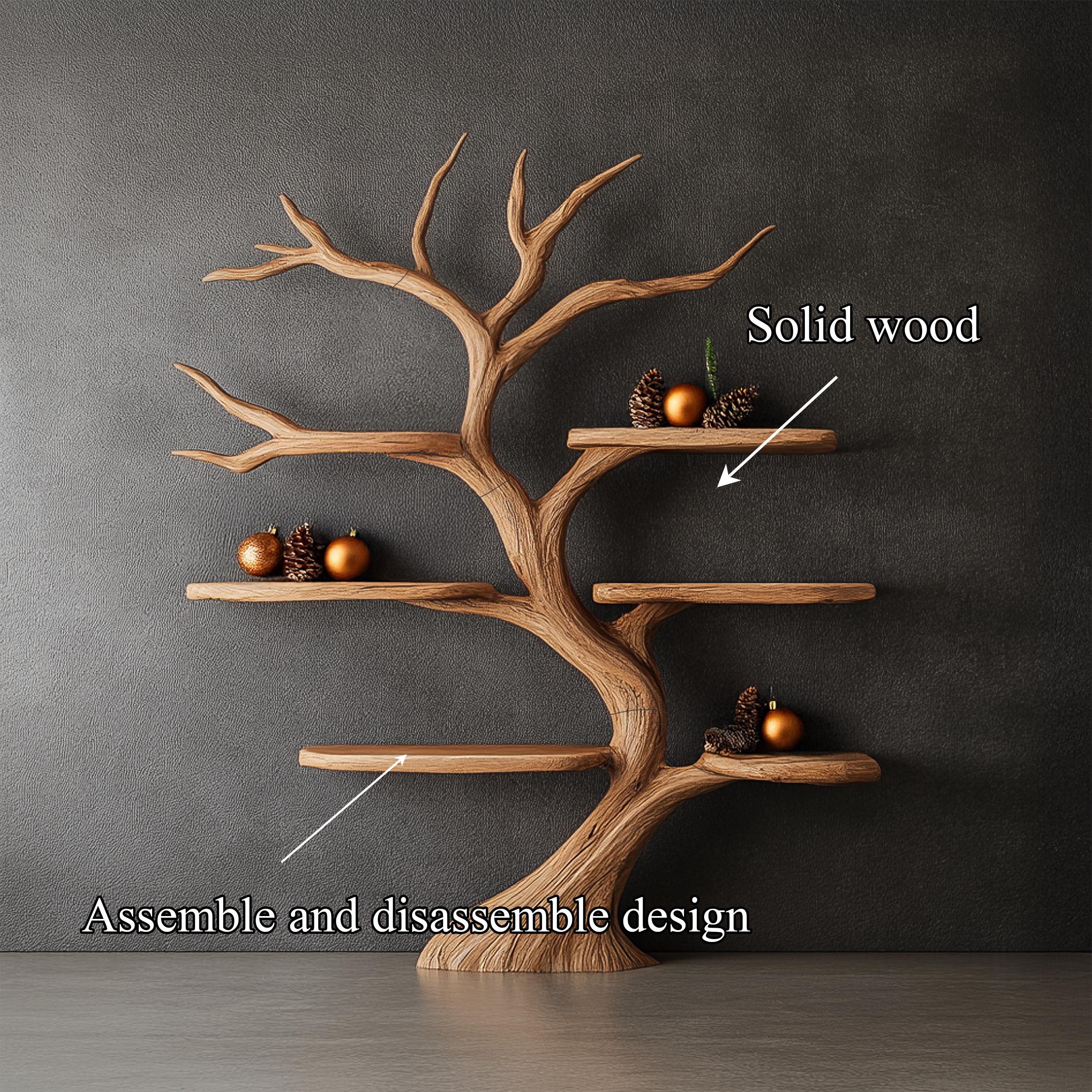 Tree Bookshelf Wood Bookcase Wall Bookshelf Handmade Furniture for Cozy Christmas Home Decor
