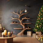 Tree Bookshelf Wood Bookcase Wall Bookshelf Handmade Furniture for Cozy Christmas Home Decor
