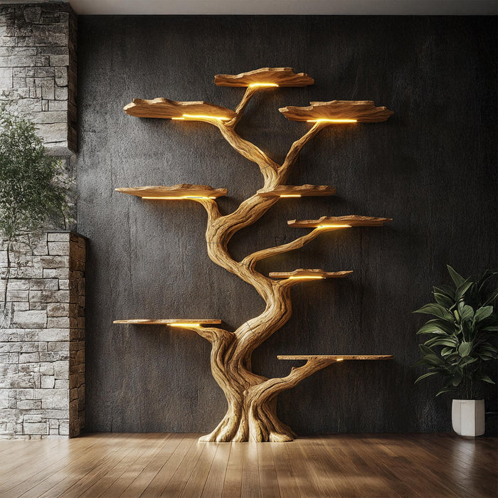 Handmade Wooden Tree Bookshelf - Rustic Wall Decor