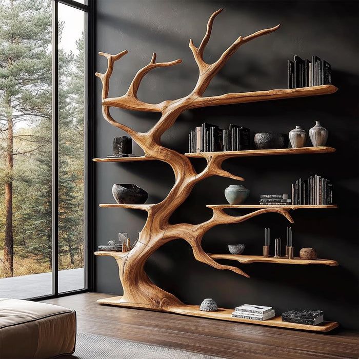 Rustics tree branch bookshelf tree bookcase solid wood bookshelf tree wall art handmade furniture decor home personalized gift