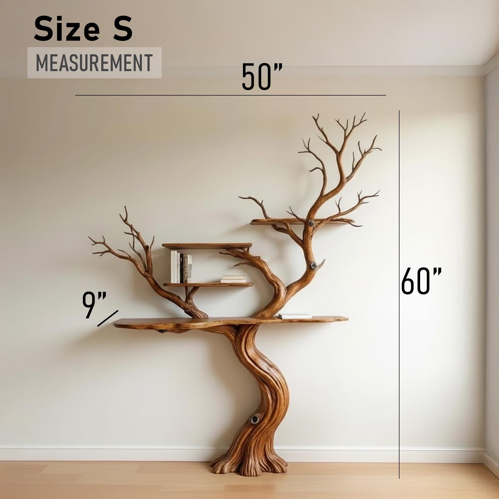 Tree branch book shelf driftwood wall art solid wood bookcase sculpture bookshelf decoration