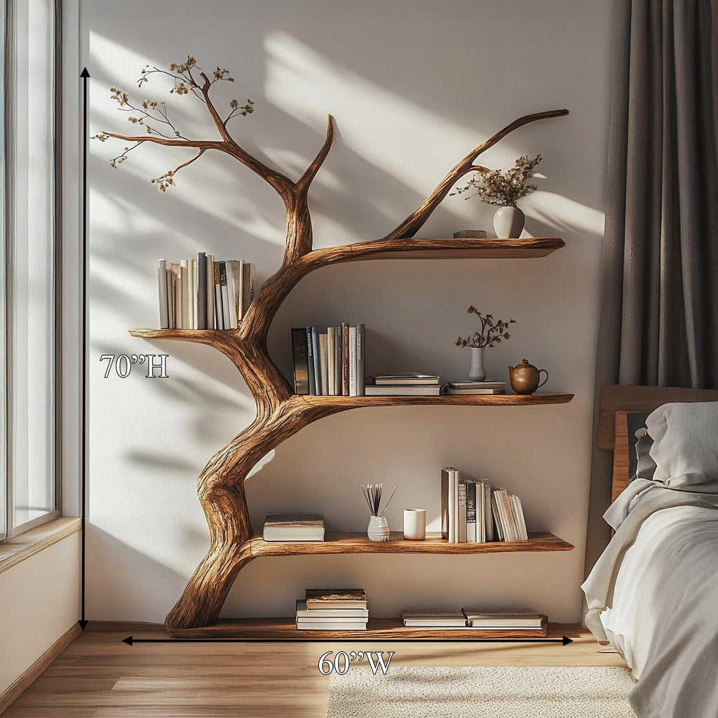 Book Shelf Art Rustic Bookcase Tree Branch Shelf Wood Furniture For Living Room Decor