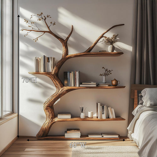 Book Shelf Art Rustic Bookcase Tree Branch Shelf Wood Furniture For Living Room Decor