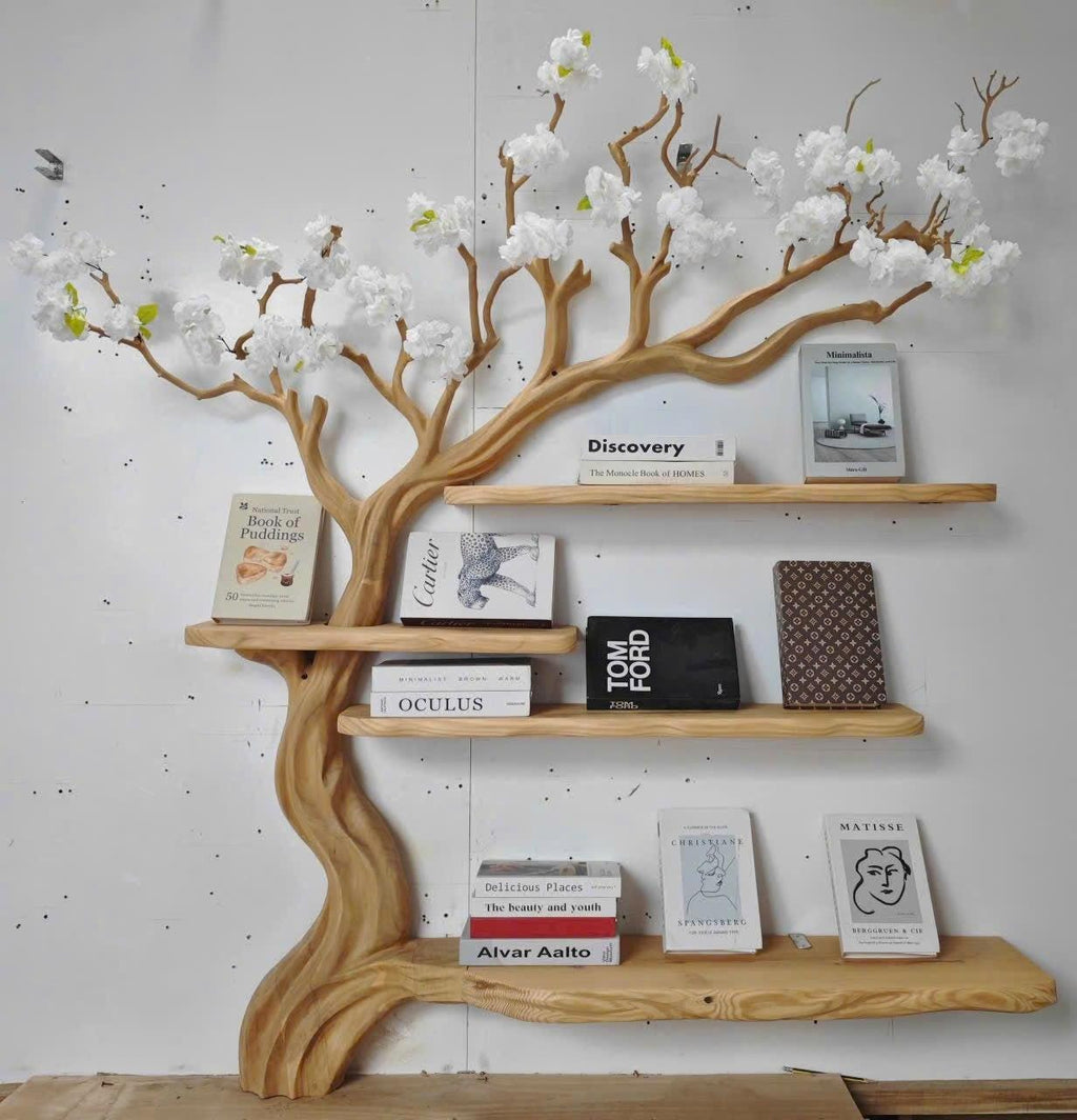 Book Shelf Art Rustic Bookcase Tree Branch Shelf Wood Furniture For Living Room Decor