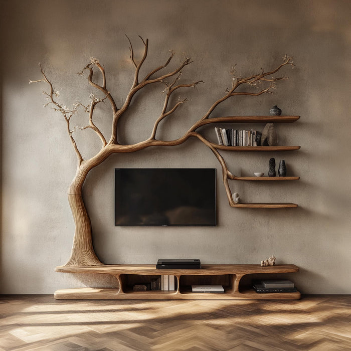 Tree Bookcase Wood Tv Unit Media Console Handmade Furniture Living Room Decor
